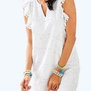 Lilly Pulitzer Astra White Mini Dress Eyelet Pom-Pom Resort
